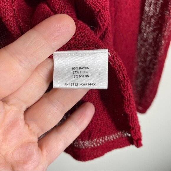 Eileen Fisher Loose Knit Open Front Ruffle Cardigan Red M - Picture 6 of 8